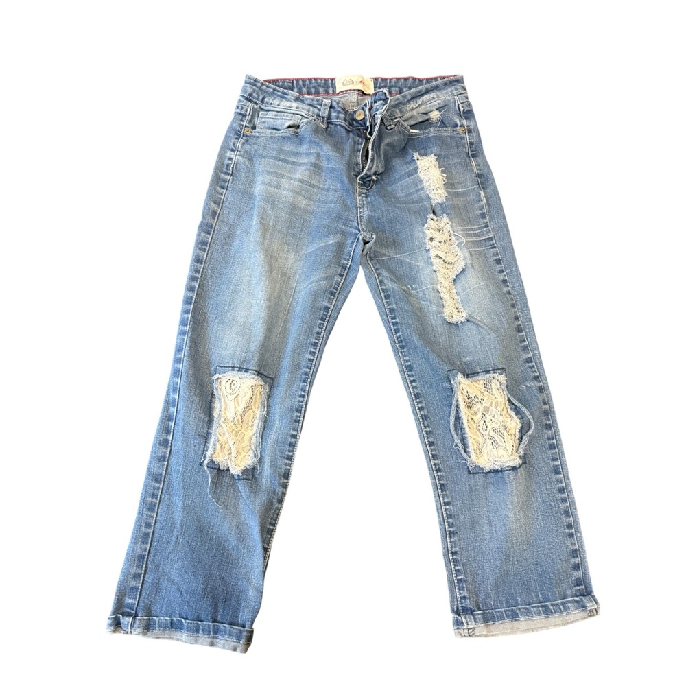 L&B Women's Distressed Denim Jeans Lace Detail Light‎ Wash Size 12